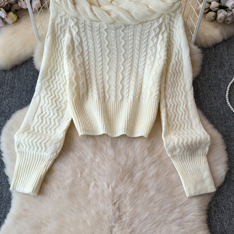 Twisted Neckline Sweater&Skirt 2Pcs