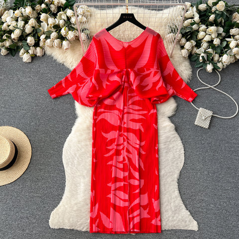 High-end Pleated Floral Printed Dress