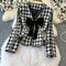 Bow-tie Blazer&Pleated Skirt Plaid 2Pcs