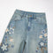 Flower Side-Embroidered Straight Jeans