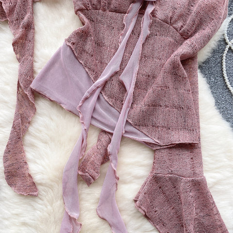 Camisole&Cardigan Ruffled Knit 2Pcs