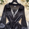 Lace V-neck Black Satin Shirt