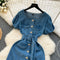 Lace-up Square Collar Denim Dress