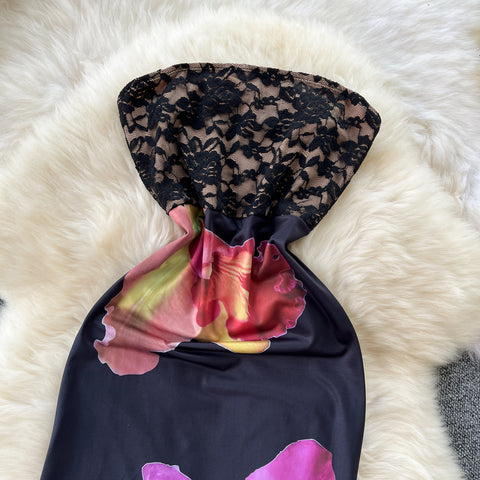 Off-shoulder Floral Black Lace Dress