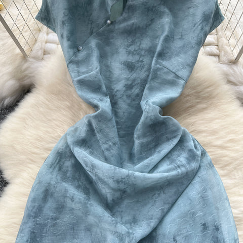 Stand Collar Pleated Fishtail Cheongsam