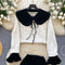 Doll-collar Cardigan&Velvet Shorts 2Pcs