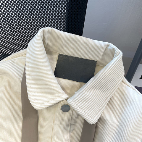 Printed Corduroy Shirt with Tie