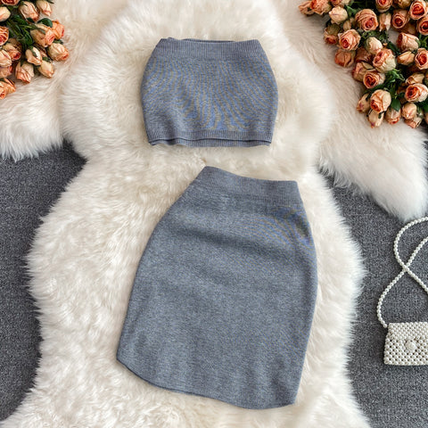 Tube Top&Skirt Chic Knitted 2Pcs