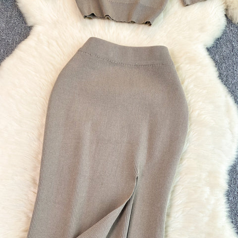 High-end Sweater&Split Skirt 2Pcs
