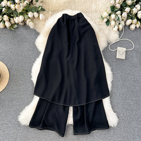 Faux Two-pieces Loose Black Trousers