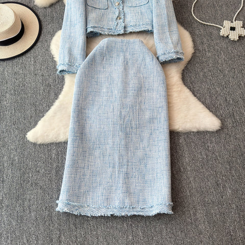 Blazer&Half-body Skirt Tweed 2Pcs