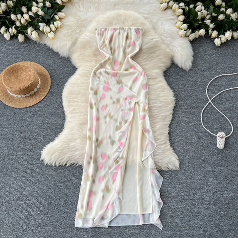 Fairy Strapless Floral Mesh Dress