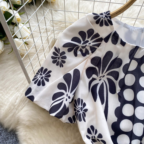 High-end Pattern Printed Lace-up Dress