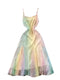 Fairy Rainbow Color Mesh Slip Dress