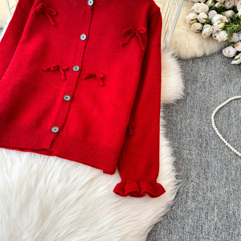 Bow Cardigan&Slim-fit Skirt 2Pcs