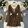 V-neck Hollowed Knitted Outwear Dress