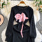 3D Pink Petal Black Dress