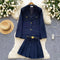 V-neck Blazer&Pleated Skirt 2Pcs