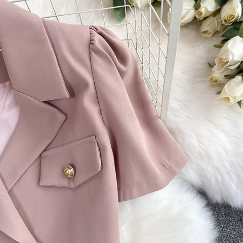 V-neck Blazer&Pleated Skirt 2Pcs