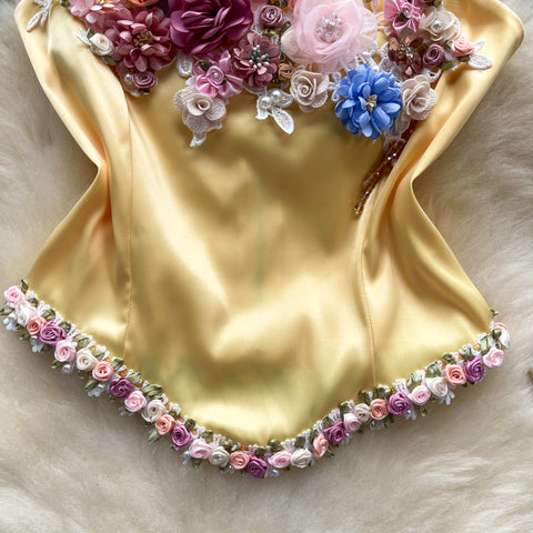Fancy 3d Flower Satin Top