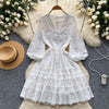 French Style V-neck Lace Puffy Dress