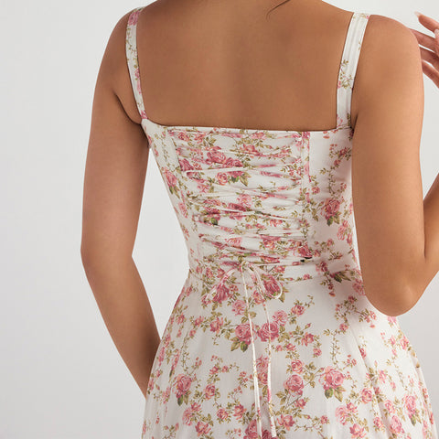 Backless Floral Printed Slip Dress