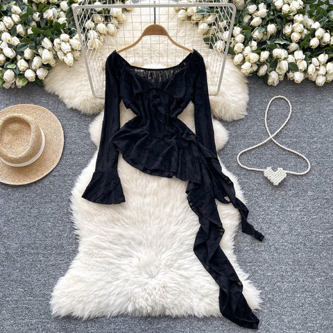 Irregular Design Ruffled Ripped Top