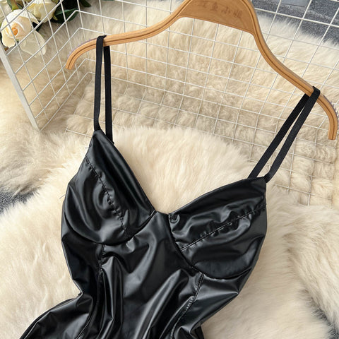Sexy V-neck Black PU Lingerie