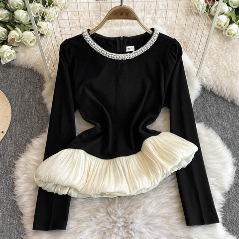 Ruffled Knitwear&Trousers Black 2Pcs