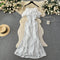 Ruffled Neckline Sequined White Dress