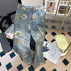 Niche Flower Printed Denim Trousers