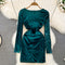 V-neck Sequined Patchwork Velvet Dress