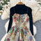 Jacquard Dress&Black Sweater Courtly 2Pcs