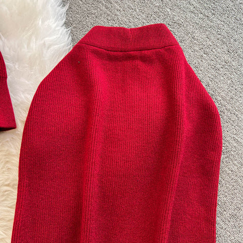 Turtleneck Sweater&Split Skirt 2Pcs