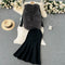 Knitwear&Furry Vest&Fishtail Skirt 3Pcs