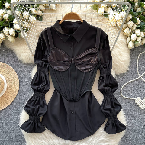 Satin Fishtail Camisole & White Shirt 2Pcs