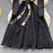 Vintage Long-sleeve Floral Black Dress