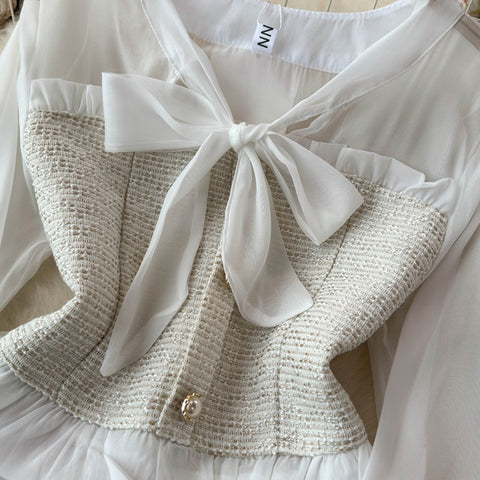 Bow Cardigan&Skirt Patchwork 2Pcs