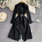 French Style Lace-up Black Coat Dress