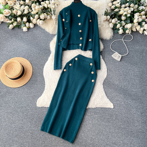 Cardigan&Vest&Hip-wrapping Skirt 3Pcs