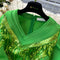 Elegant V-neck Sequined Green Dress