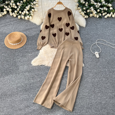 Embroidered Sweater & Trousers Knit 2Pcs