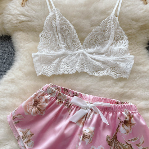 Lace Camisole&Floral Panties 2Pcs