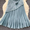 Patchwork Pleated Fishtail Cheongsam Dress
