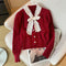 Lace Bow-tie Christmas Red Cardigan