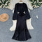 Jacquard Satin Fishtail Black Dress