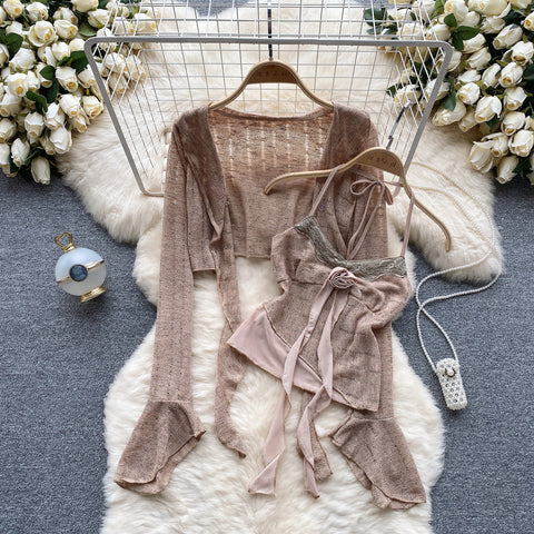 Camisole&Cardigan Ruffled Knit 2Pcs