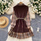 Knitted Vest & Plaid Shirt Dress 2Pcs