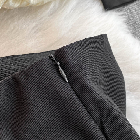 Ruffled Knitwear&Trousers Black 2Pcs