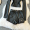 Black Jacket&Buckled Shorts 2Pcs